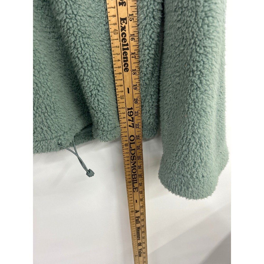 Sherpa Fleece Pullover Cropped Small Sage Green Cozy Lounge Athleisure Minimal - Picture 11 of 13